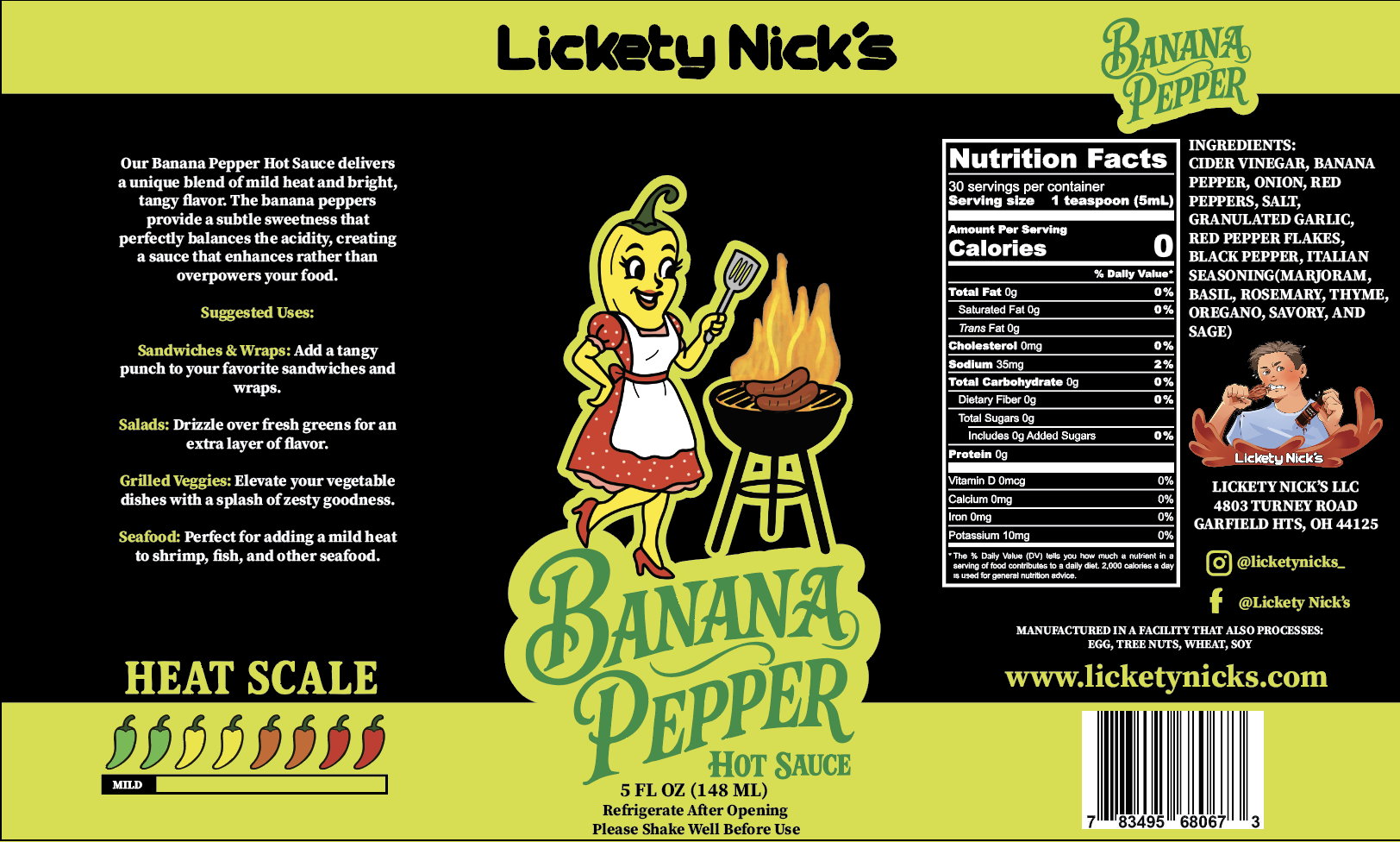 Banana Pepper Sauce - Bright tangy banana pepper flavor with a smooth, mellow kick.