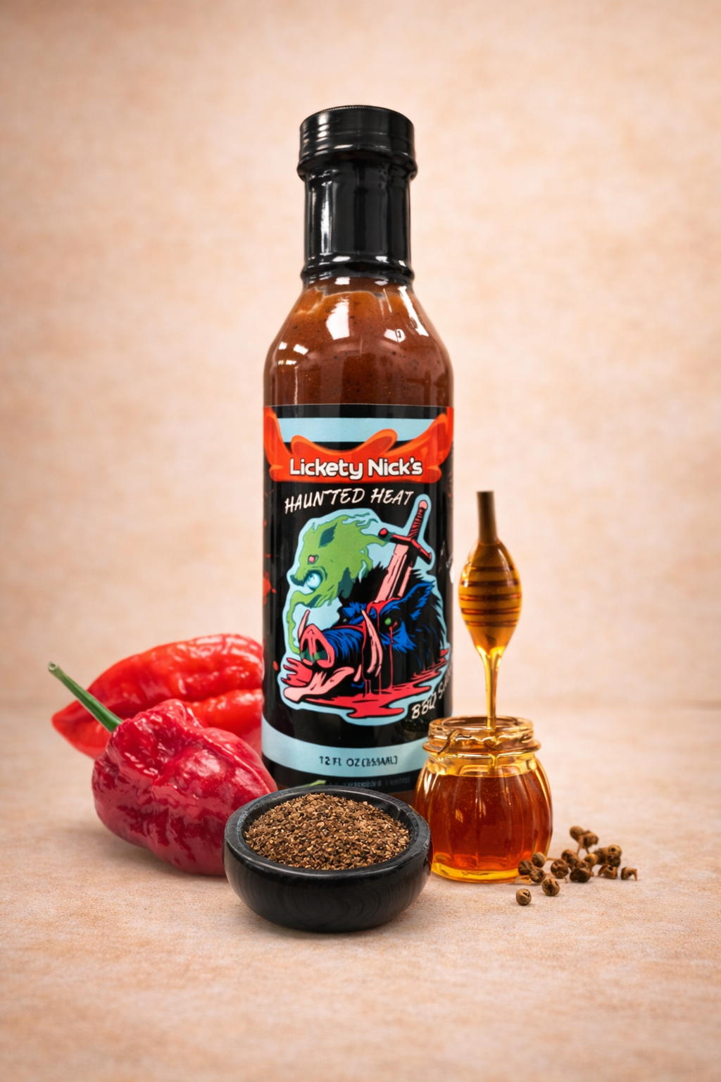 Haunted Heat BBQ Sauce, Sweet, smoky BBQ… then the heat haunts you